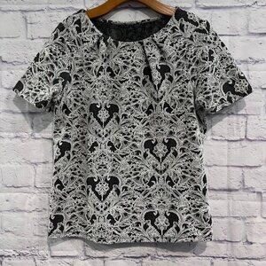 F&F‎ Size 14 Blouse Black and Gray Damask Pattern Short Sleeve Crew Neck